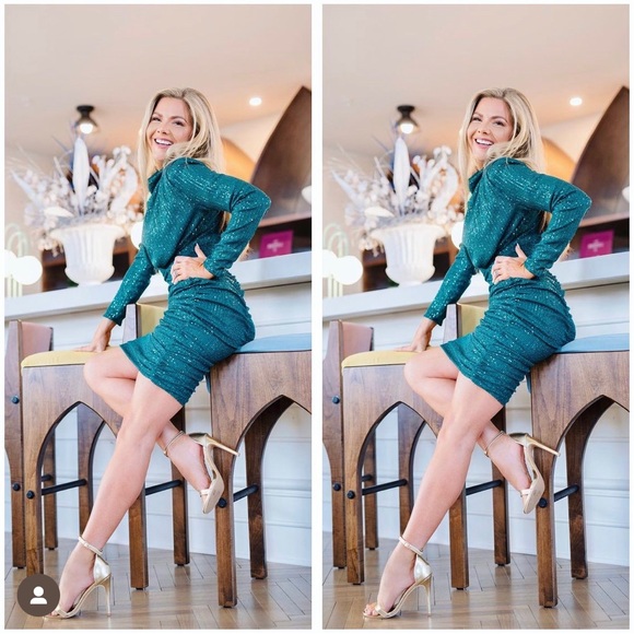 Hunter Green Sexy Sequin Cocktail Dress by Pretty Little Thing SZ 4 - Picture 1 of 7